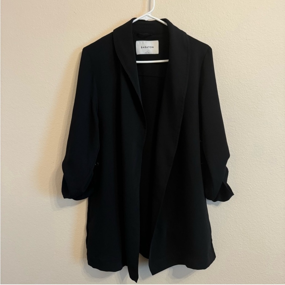 Aritzia Babaton Black Draped Open-Front Blazer